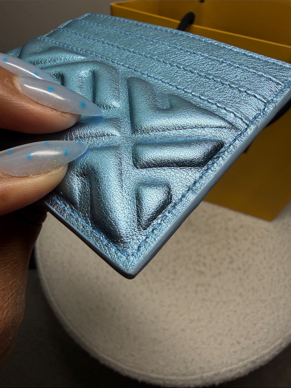 FENDI Baguette FF Card Holder Metallic Sky Blue - Picture 5 of 5